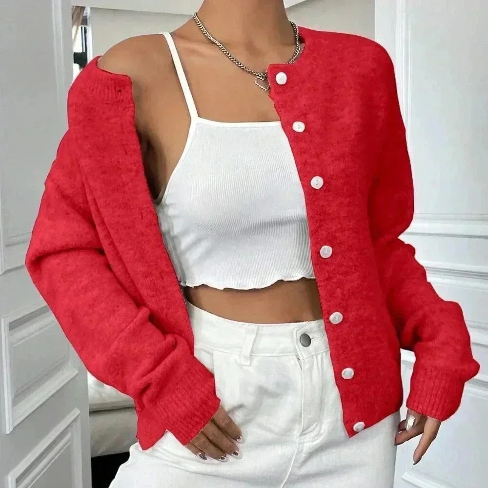 Red Casual Women's Loose Cardigan - Picture 7 of 8